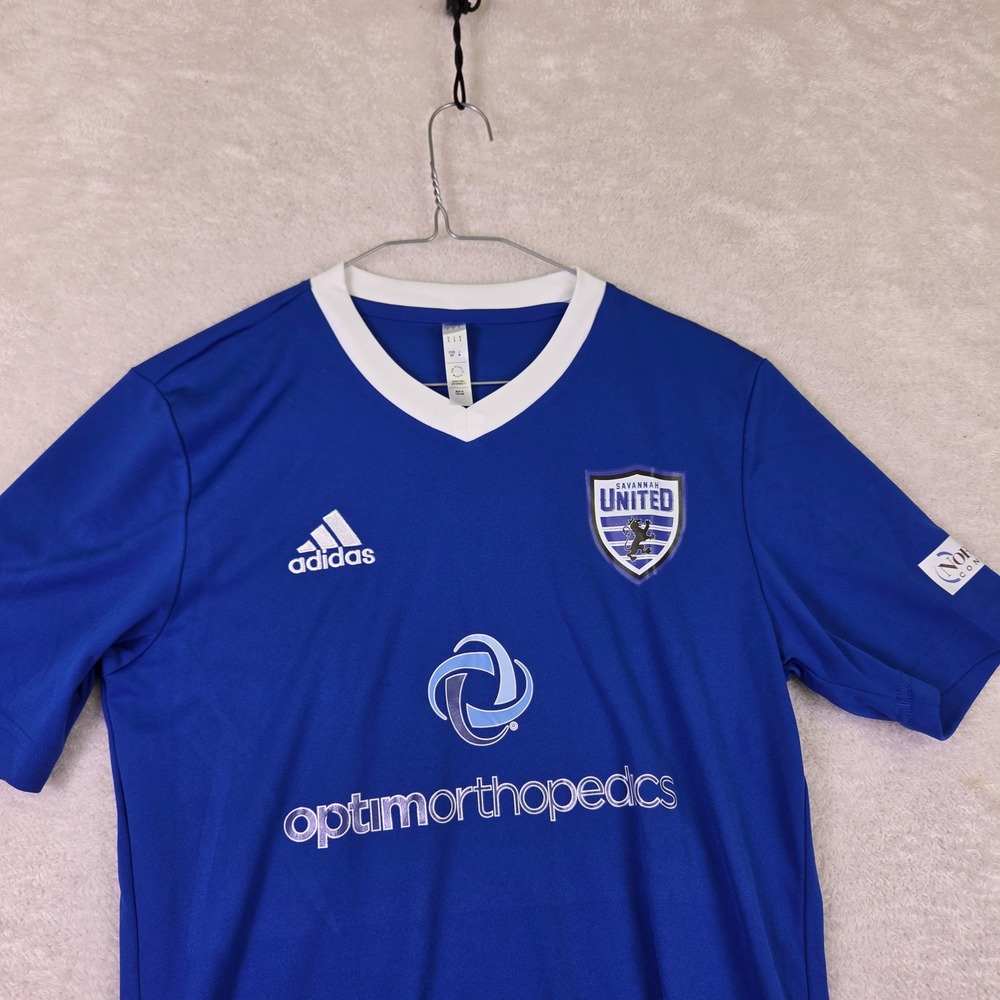 Adidas Savannah United Soccer Jersey Blue White Short Sleeve Mens Small 35